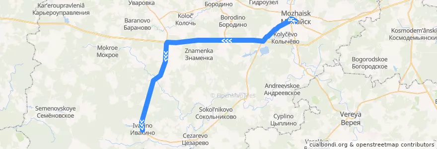 Mapa del recorrido Автобус № 38: Автостанция Можайск => Ивакино de la línea  en Можайский городской округ.