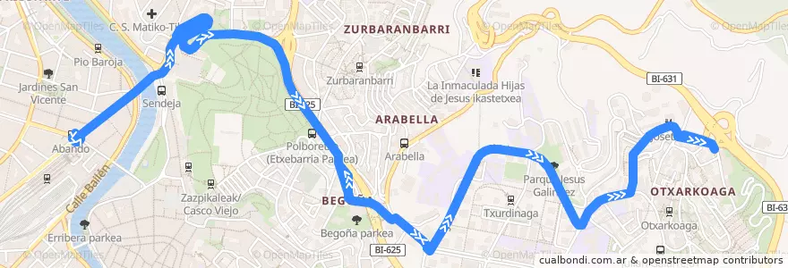 Mapa del recorrido 03 Plaza Biribila → Otxarkoaga de la línea  en Bilbau.
