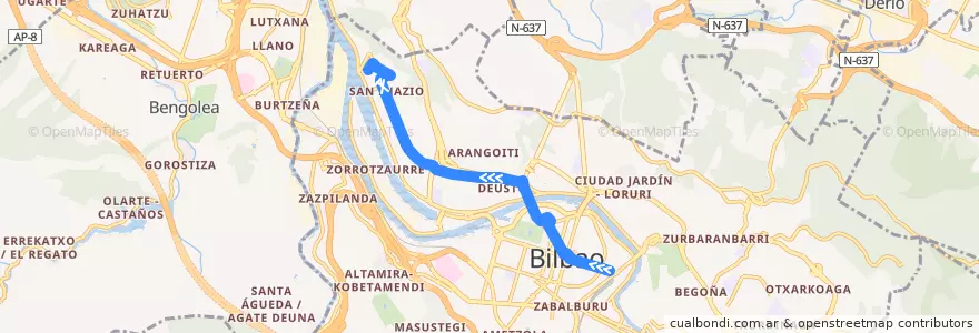 Mapa del recorrido 10 Plaza Biribila → Elorrieta de la línea  en بلباو.
