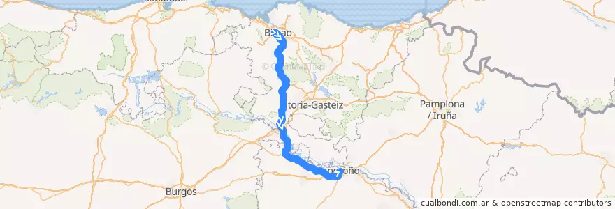 Mapa del recorrido A17 Bilbao → Logroño (Directo) de la línea  en Spanje.