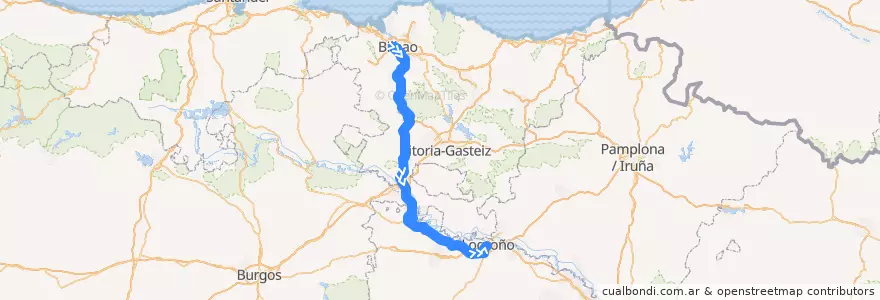 Mapa del recorrido A17 Bilbao → Haro → Logroño (Autopista) de la línea  en スペイン.