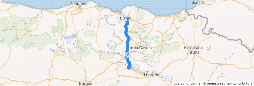Mapa del recorrido A17 Bilbao → Haro de la línea  en Euskadi.