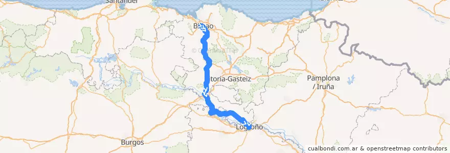 Mapa del recorrido A17 Bilbao → Haro → Logroño (Por pueblos) de la línea  en إقليم الباسك.
