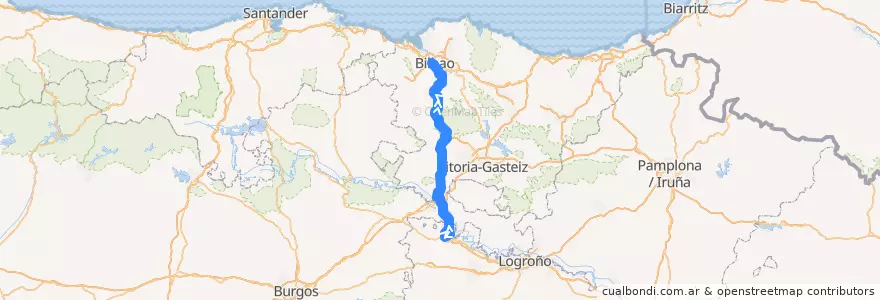 Mapa del recorrido A17 Haro → Bilbao de la línea  en Euskadi.