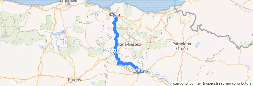 Mapa del recorrido A17 Logroño → Haro → Bilbao (Por pueblos) de la línea  en 巴斯克.