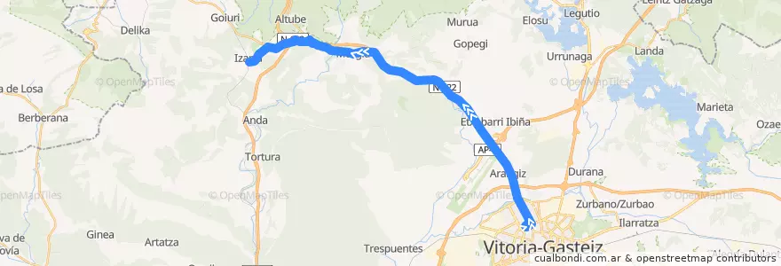 Mapa del recorrido A14 Vitoria-Gasteiz → Murgia → Izarra de la línea  en Araba/Álava.