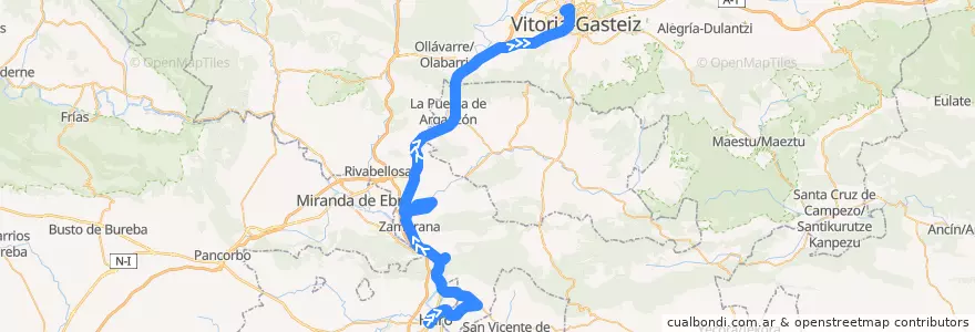 Mapa del recorrido A12 Haro → Vitoria-Gasteiz (Salinillas - Berantevilla) de la línea  en Álava.