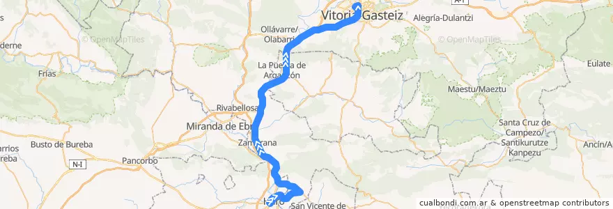 Mapa del recorrido A12 Haro → Vitoria-Gasteiz de la línea  en Álava.