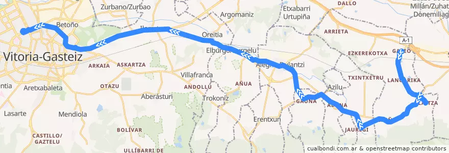 Mapa del recorrido A5 Gazeo → Alegría-Dulantzi → Elburgo/Burgelu → Vitoria-Gasteiz de la línea  en Alava.