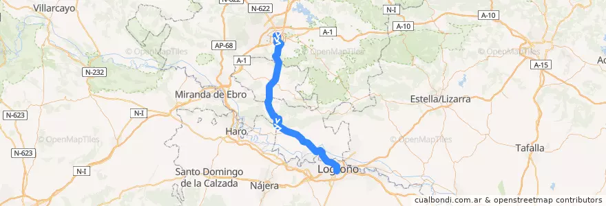 Mapa del recorrido A9 Vitoria-Gasteiz → Logroño (Herrera) de la línea  en Алава.