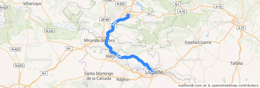 Mapa del recorrido A9 Logroño → Vitoria-Gasteiz (Las Conchas) de la línea  en España.