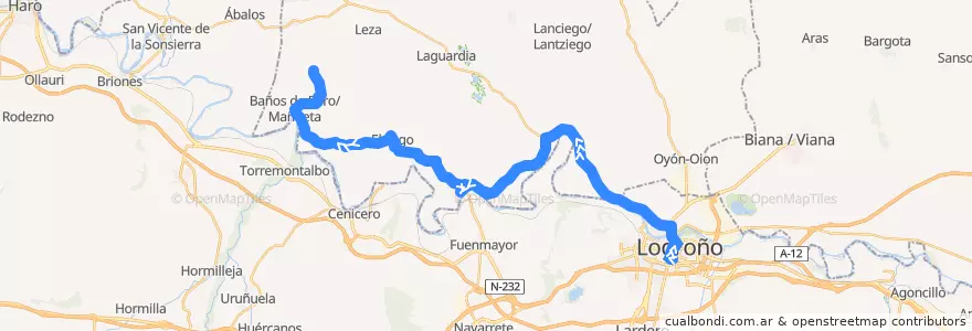 Mapa del recorrido A11 Logroño → Villabuena de Álava/Eskuernaga de la línea  en Comunidade Autónoma do País Basco.