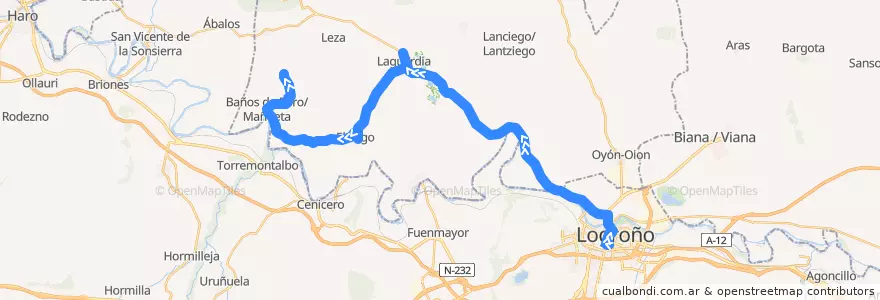 Mapa del recorrido A11 Logroño → Laguardia → Villabuena de Álava/Eskuernaga de la línea  en Arabako Errioxa/Rioja Alavesa.