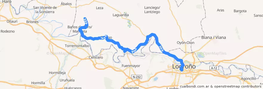 Mapa del recorrido A11 Villabuena de Álava/Eskuernaga → Logroño de la línea  en إقليم الباسك.