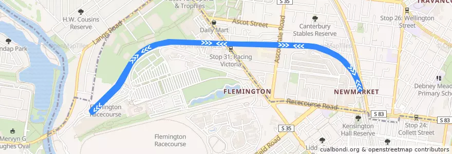 Mapa del recorrido Flemington Racecourse line de la línea  en City of Moonee Valley.