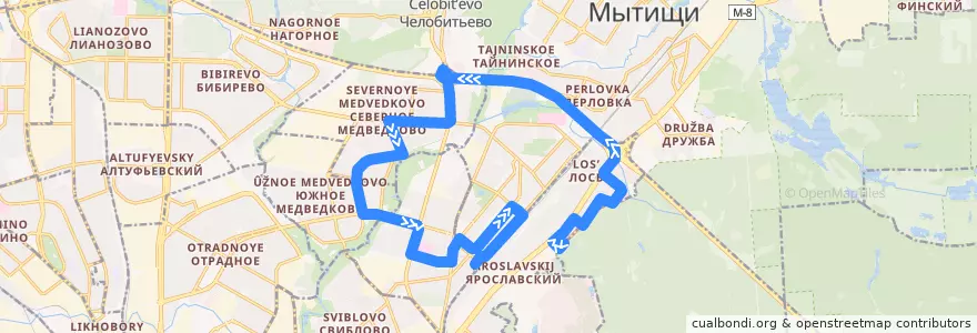 Mapa del recorrido Автобус С15: МФЦ района Ярославский - Станция Лосиноостровская de la línea  en Центральный федеральный округ.