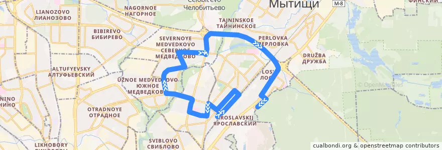 Mapa del recorrido Автобус С15: Станция Лосиноостровская - МФЦ района Ярославский de la línea  en Москва.