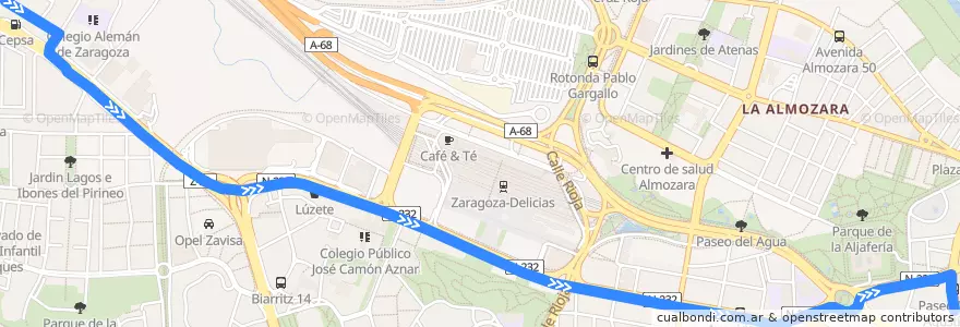 Mapa del recorrido Bus 601: Torres de San Lamberto => Zaragoza de la línea  en Zaragoza.