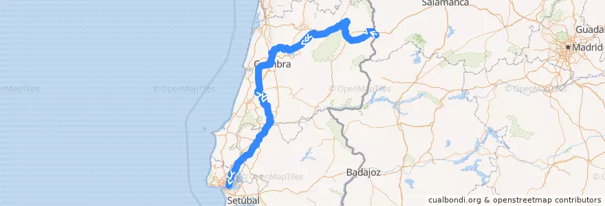 Mapa del recorrido Trenhotel 00313 Hendaya → Lisboa-Santa Apolónia de la línea  en 葡萄牙.