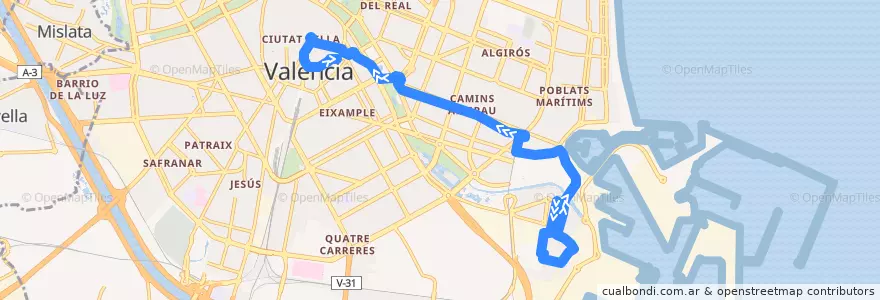 Mapa del recorrido Bus 4: Natzaret/Port => Pl. de l'Ajuntament de la línea  en Comarca de València.
