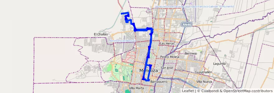 Mapa del recorrido 87 - Bº Municipal - Plaza de las Heras - Casa de Gob. de la línea G04 en Mendoza.
