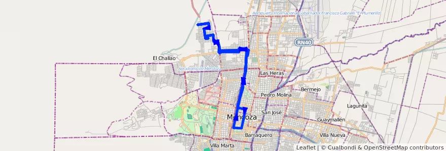 Mapa del recorrido 87 - Bº Municipal - Plaza de las Heras de la línea G04 en Mendoza.
