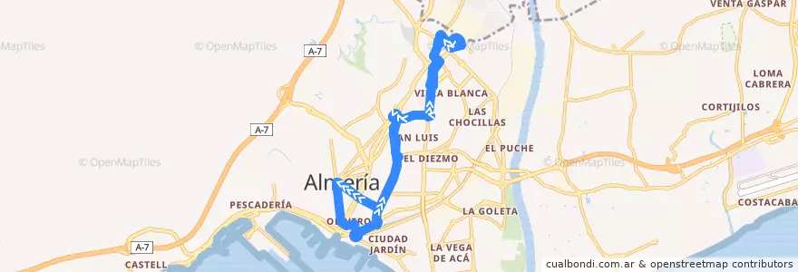 Mapa del recorrido L2: Hospital Torrecárdenas de la línea  en Almería.