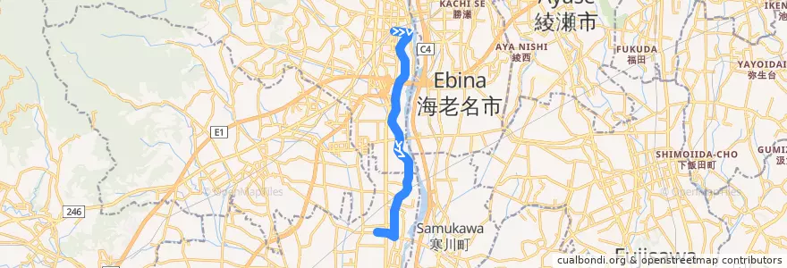 Mapa del recorrido 厚木55系統 de la línea  en 가나가와현.