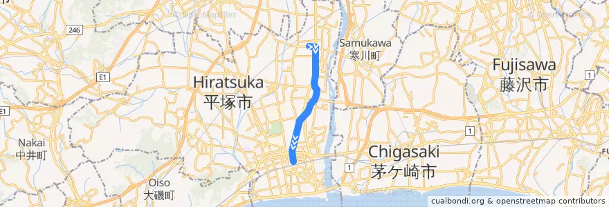 Mapa del recorrido 平塚52系統 de la línea  en Хирацука.