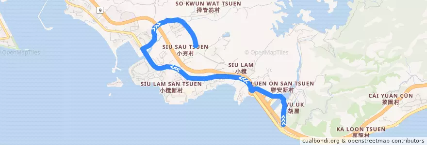 Mapa del recorrido 九巴252線 KMB 252 (屯門公路轉車站 Tuen Mun Road Interchange → 掃管笏 So Kwun Wat) de la línea  en 屯門區 Tuen Mun District.