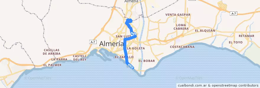 Mapa del recorrido L3: Nueva Almería - Torrecárdenas de la línea  en Almería.