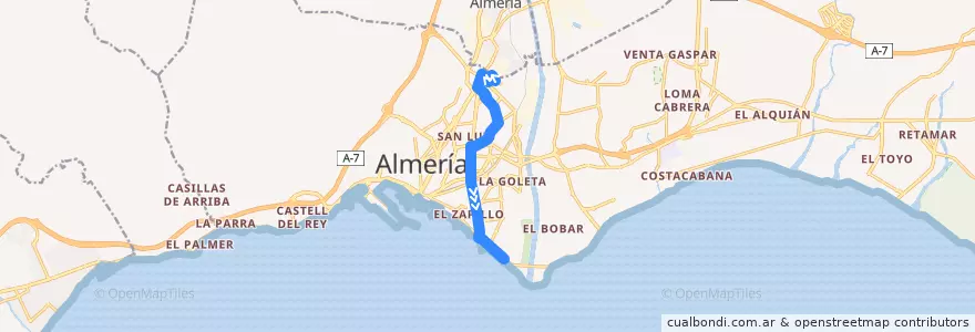 Mapa del recorrido L3: Torrecárdenas - Nueva Almería de la línea  en Almería.