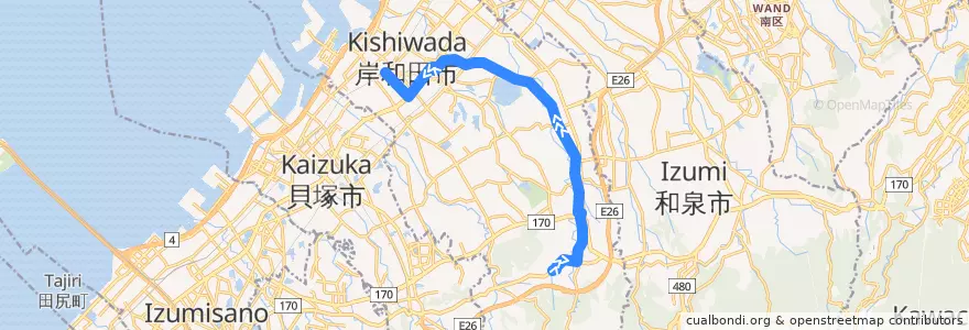 Mapa del recorrido 613: 白原車庫-岸和田駅前 de la línea  en 岸和田市.