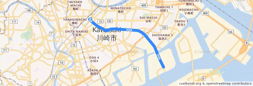 Mapa del recorrido 水江町線 川崎駅 => 水江町 de la línea  en Kawasaki Ward.