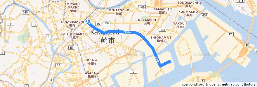 Mapa del recorrido 水江町線 川崎駅 => エリーパワー前 de la línea  en 川崎区.