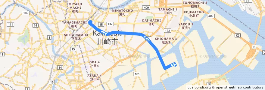 Mapa del recorrido 水江町線 エリーパワー前 => 川崎駅 de la línea  en Кавасаки.
