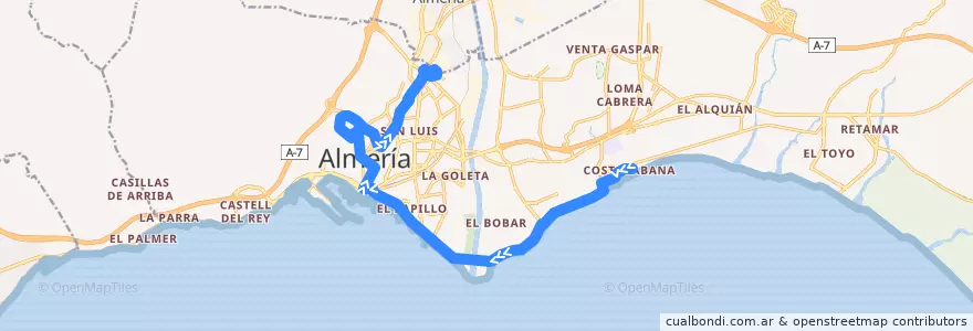 Mapa del recorrido L18: Costacabana - Torrecárdenas de la línea  en Almería.