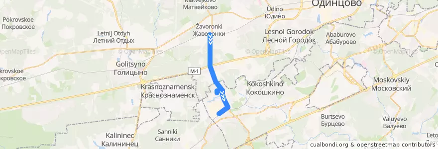 Mapa del recorrido Автобус № 1055: Платформа Жаворонки => станция Крёкшино de la línea  en Centraal Federaal District.