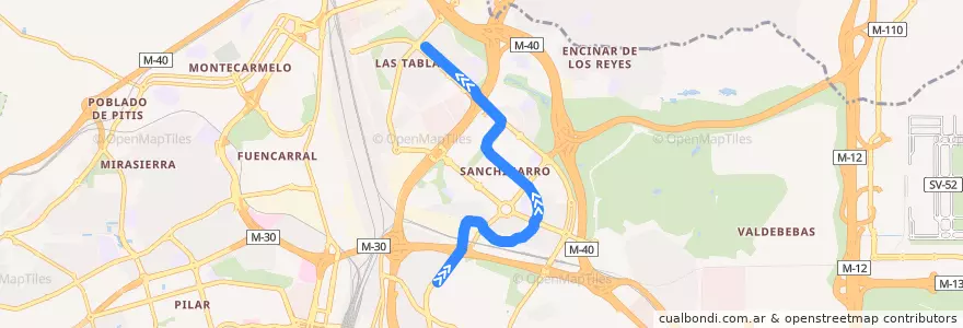 Mapa del recorrido Línea ML-1: Pinar de Chamartín-Las Tablas de la línea  en Мадрид.