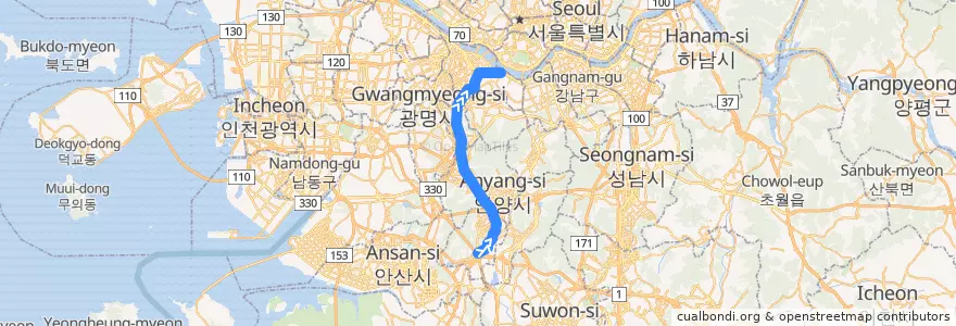 Mapa del recorrido 서울 버스 5531 (노들역 방면) de la línea  en 韩国/南韓.