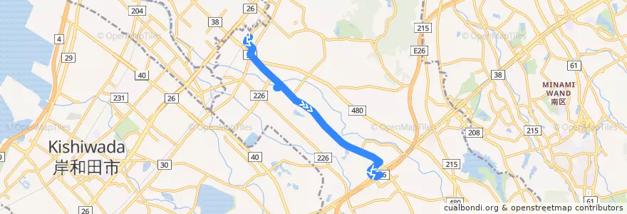 Mapa del recorrido 301V: 和泉府中駅前-和泉中央駅 de la línea  en 和泉市.