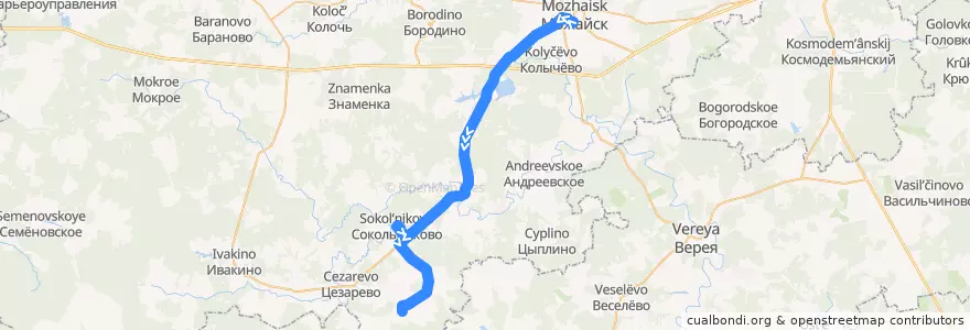 Mapa del recorrido Автобус № 34: Автостанция Можайск => Ширино de la línea  en Можайский городской округ.
