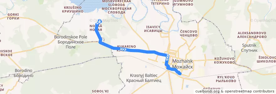 Mapa del recorrido Автобус № 24: Гидроузел => Автостанция Можайск de la línea  en Можайский городской округ.