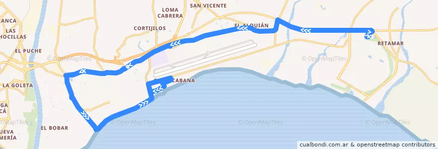 Mapa del recorrido L15: Circular Levante de la línea  en Almería.