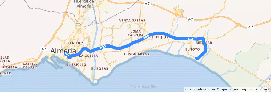 Mapa del recorrido L31: Centro - Retamar (Directo) de la línea  en Almería.