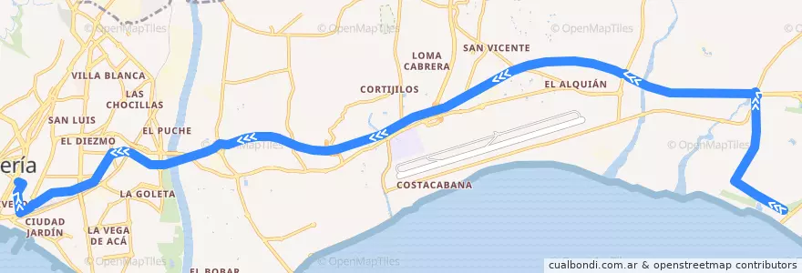 Mapa del recorrido L31: Retamar - Centro (Directo) de la línea  en Almería.