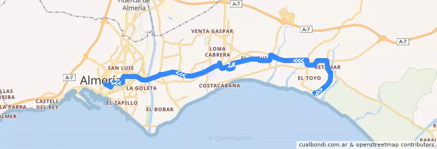 Mapa del recorrido L30: Retamar - Aeropuerto - Almería de la línea  en アルメリア.
