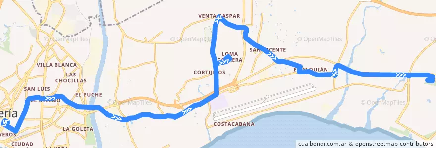 Mapa del recorrido L20: Centro - Hospital El Toyo de la línea  en Almería.