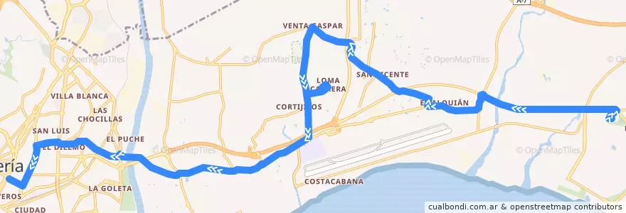 Mapa del recorrido L20: Hospital El Toyo - Centro de la línea  en Almeria.