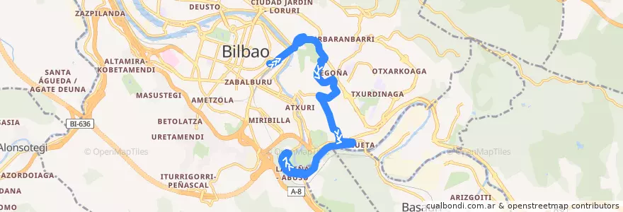 Mapa del recorrido 40 Plaza Biribila → La Peña de la línea  en 빌바오.